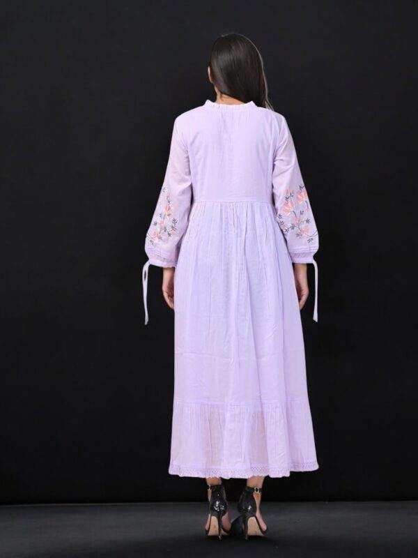 Women's Lavender Embroidered Maxi Dress with Flared Hem - Image 2