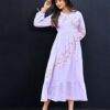 Women's Lavender Embroidered Maxi Dress with Flared Hem