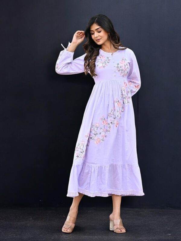 Women's Lavender Embroidered Maxi Dress with Flared Hem