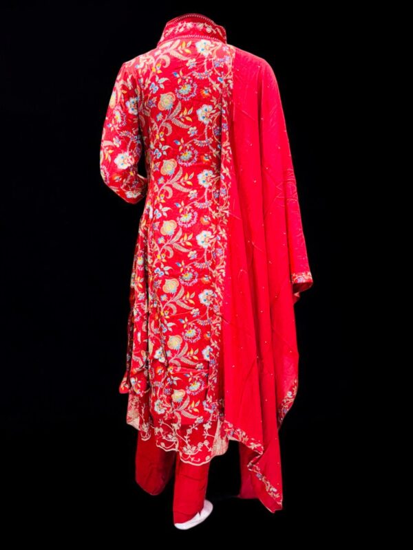 Women's Vibrant Red Floral Embroidered Suit Set with Dupatta - Image 2