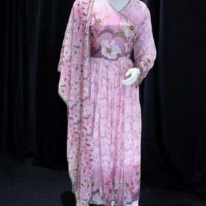 Elegant Pink Floral Print Anarkali Suit Set with Dupatta