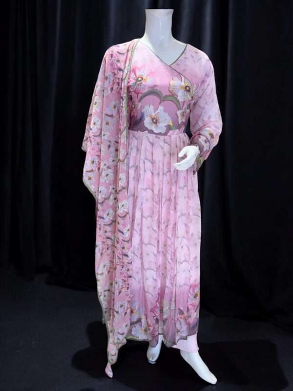 Elegant Pink Floral Print Anarkali Suit Set with Dupatta