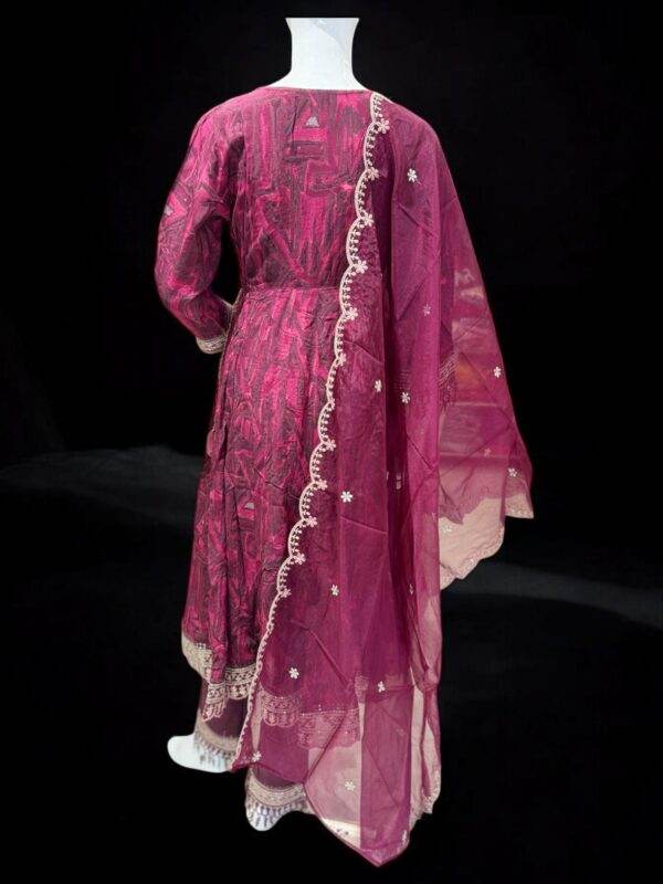 Rich Maroon Embroidered Anarkali Suit Set with Sheer Dupatta - Image 2