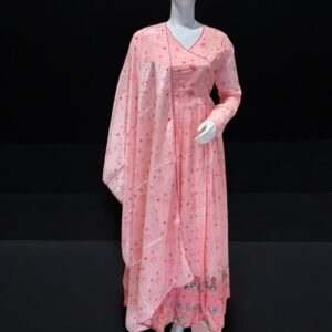 Graceful Pink Anarkali Suit with Floral Patterns and Elegant Dupatta for Festive Wear
