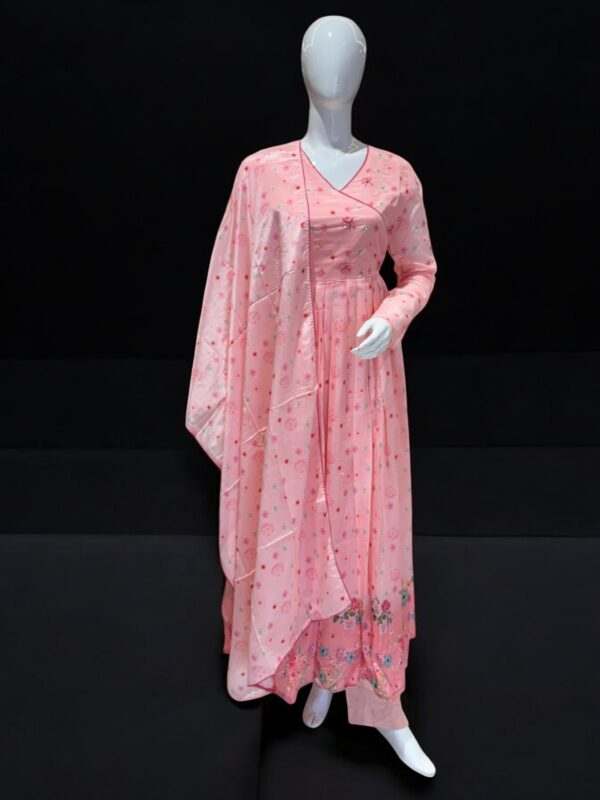 Graceful Pink Anarkali Suit with Floral Patterns and Elegant Dupatta for Festive Wear