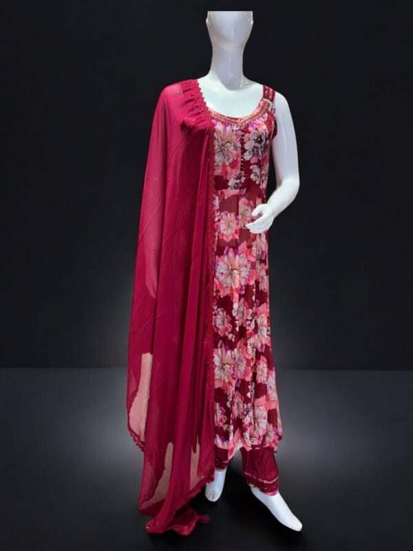 Elegant Floral Maroon Suit with Matching Dupatta – Perfect for Special Occasions