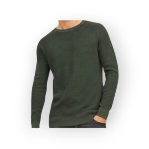 SELECTED HOMME Men's Forest Green Crew Neck Sweater - Classic Knitwear
