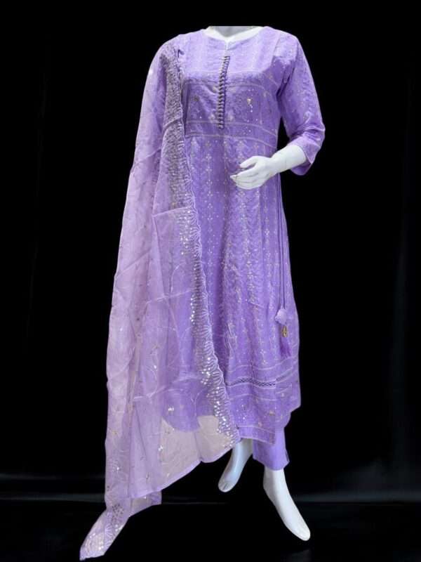 Lavender Embroidered Suit with Sequin Detailing & Dupatta – A Perfect Festive Look