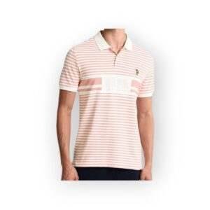 Men's Pink Striped USPA Polo Shirt - Casual and Comfortable Style
