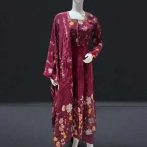 Elegant Floral Maroon Kurta Set with Dupatta for Festive Wear
