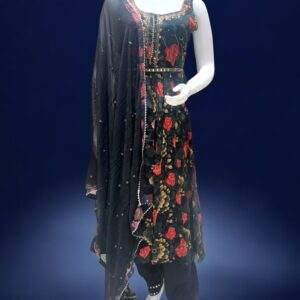 Stunning Black Floral Anarkali Suit with Dupatta - Perfect for Festive and Evening Wear