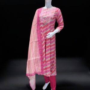 Graceful Pink Printed Salwar Suit with Embroidered Neckline - Ethnic Wear
