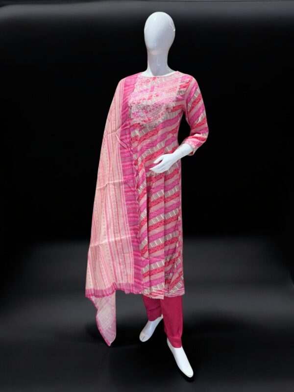 Graceful Pink Printed Salwar Suit with Embroidered Neckline - Ethnic Wear