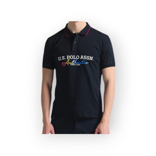 Men's Black USPA Polo Shirt with Multicolor Embroidered Logo