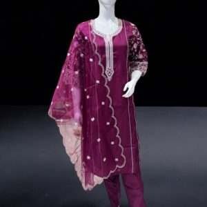 Elegant Magenta Salwar Suit with Intricate Embroidery and Organza Dupatta