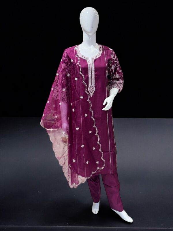 Elegant Magenta Salwar Suit with Intricate Embroidery and Organza Dupatta