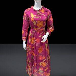 Vibrant Magenta Floral Maxi Dress with Ruffle Detailing