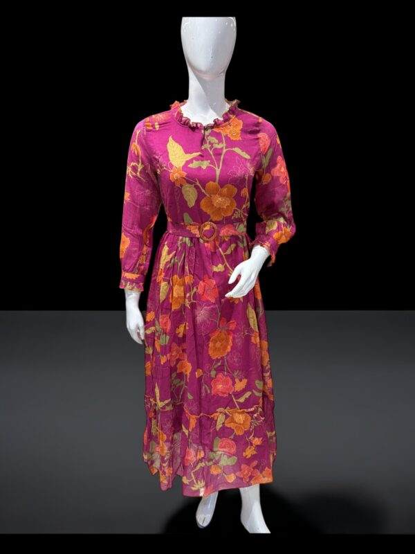 Vibrant Magenta Floral Maxi Dress with Ruffle Detailing