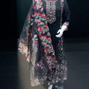 Elegant Black Floral Embroidered Suit with Net Dupatta - Perfect for Festive Occasions
