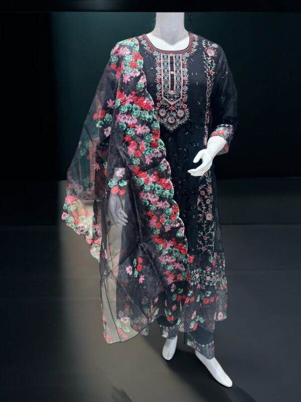 Elegant Black Floral Embroidered Suit with Net Dupatta - Perfect for Festive Occasions