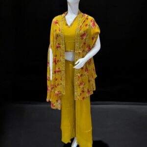 Bright Yellow Floral Co-Ord Set with Embellished Dupatta