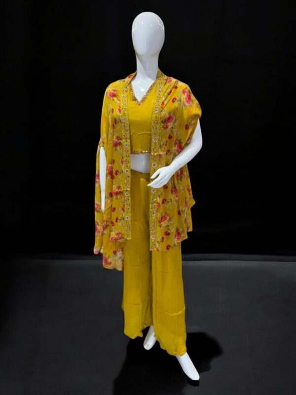 Bright Yellow Floral Co-Ord Set with Embellished Dupatta