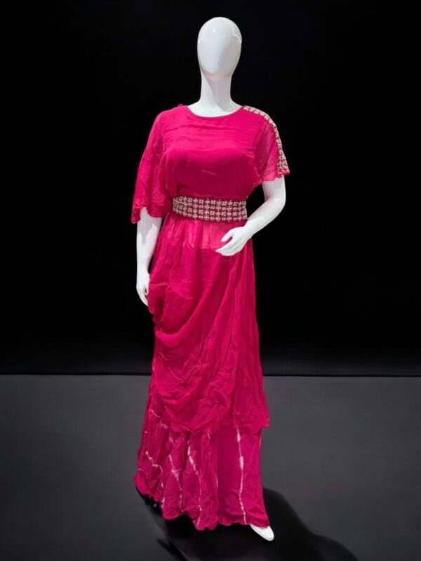 Elegant Fuchsia Pink Tiered Maxi Dress with Embellished Waist