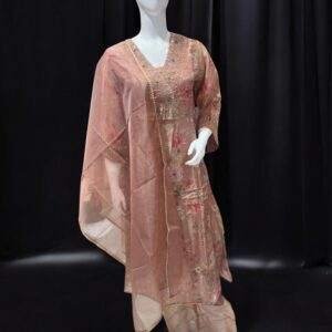 Elegant Peach Floral Embroidered Kurta Set with Sheer Dupatta