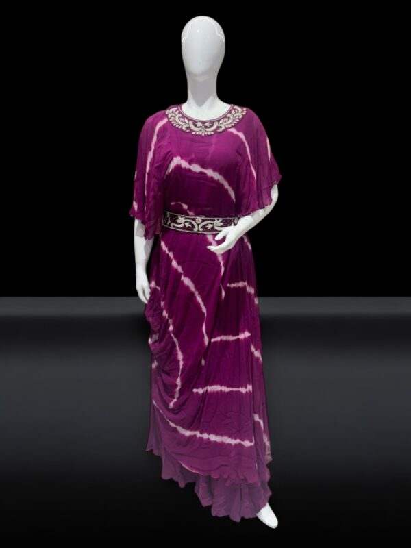 Elegant Purple Tie-Dye Maxi Dress with Embroidered Detailing