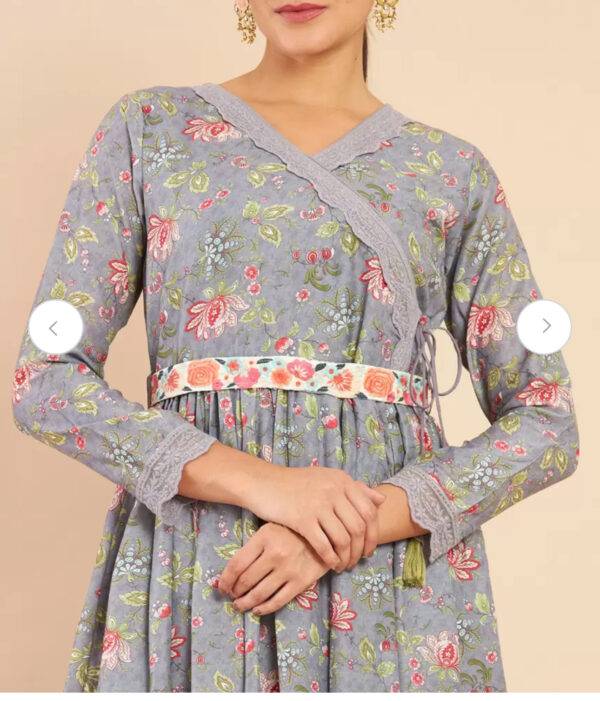 soch Women Grey Floral Printed Kurta - Image 2