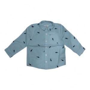 Boys' Light Blue Striped Shirt with Shark Print - Playful and Stylish