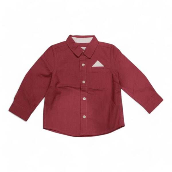 Boys' Maroon Formal Shirt with Pocket Square Detail - Sophisticated and Elegant