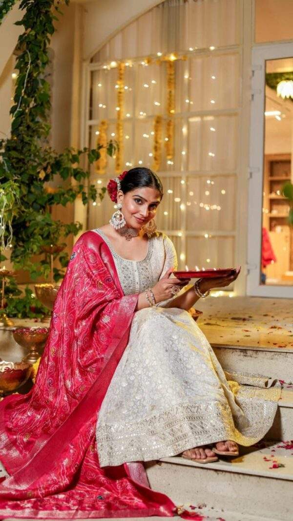 Exquisite White Embroidered Lehenga with Red Dupatta - Perfect for Festive Celebrations