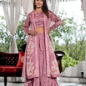 Lavender Floral Co-ord Set with Long Cape and Palazzo Pants