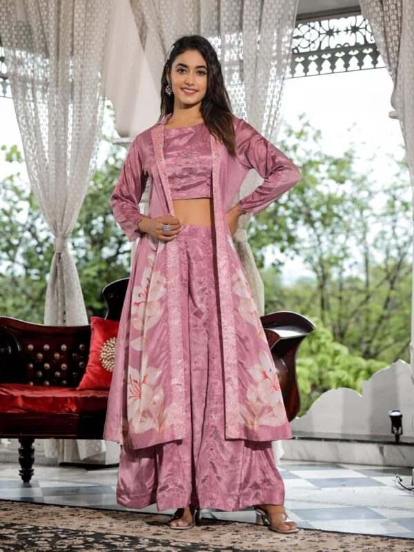 Lavender Floral Co-ord Set with Long Cape and Palazzo Pants