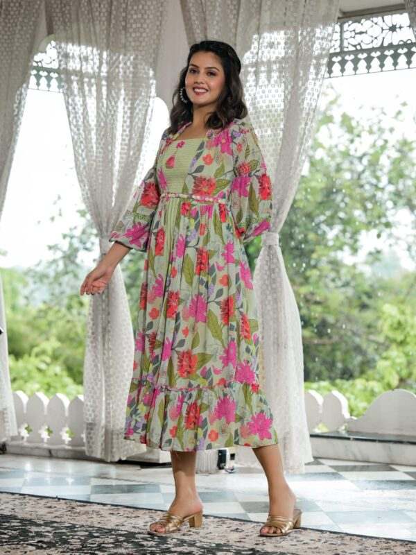 Floral Printed Midi Dress with Puff Sleeves