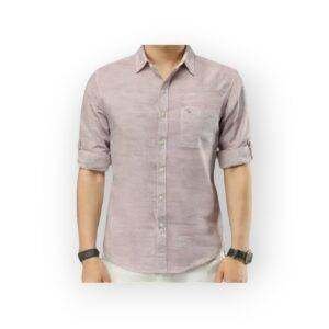 TURTLE SPORT CLUB Men's Casual Long Sleeve Light Mauve Shirt with Roll-Up Sleeves