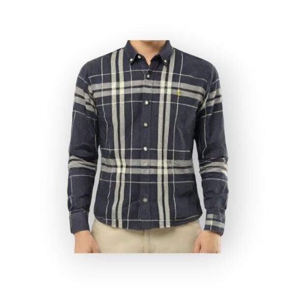 LACOSTE Men's Navy Plaid Long Sleeve Button-Down Shirt