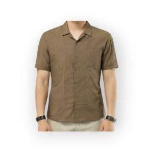 BRAVE SOUL Men's Brown Short Sleeve Button-Up Shirt with Notched Collar