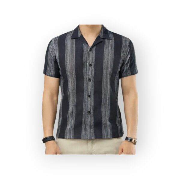 BRAVE SOUL Men's Short Sleeve Striped Casual Shirt in Black and Gray