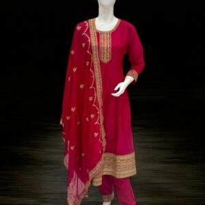 Elegant Red Embroidered Ethnic Suit with Gold Detailing