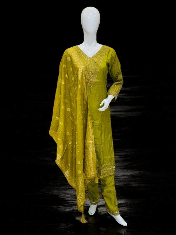 Graceful Olive Green Embroidered Salwar Kameez with Dupatta