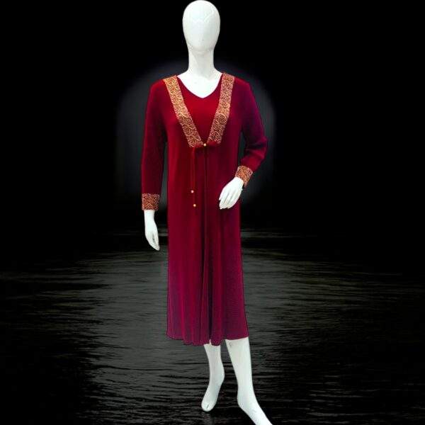 Elegant Maroon Long Dress with Gold Embellished Details