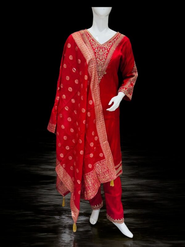 Deep Pink  and Gold Embroidered Salwar Kameez with Dupatta