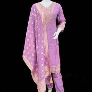 Lavender and Gold Embroidered Salwar Kameez with Dupatta