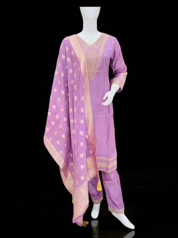 Lavender and Gold Embroidered Salwar Kameez with Dupatta
