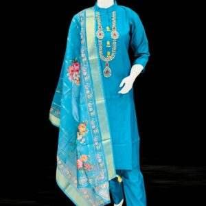 Sky Blue Salwar Kameez with Jewel Embroidery and Floral Dupatta