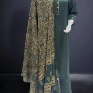 Elegant Teal Green Suit Set with Intricate Golden Printed Dupatta