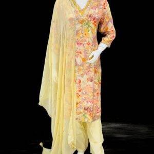 Elegant Multicolored Floral Salwar Kameez with Embellished Dupatta