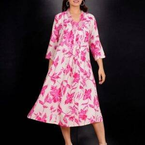 Elegant Floral Pink Rayon Dress - Comfortable and Stylish